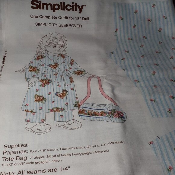 VTG Cotton Sewing Panel 18" Doll Complete Outfit Simplicity Sleepover 1998 - Picture 6 of 7